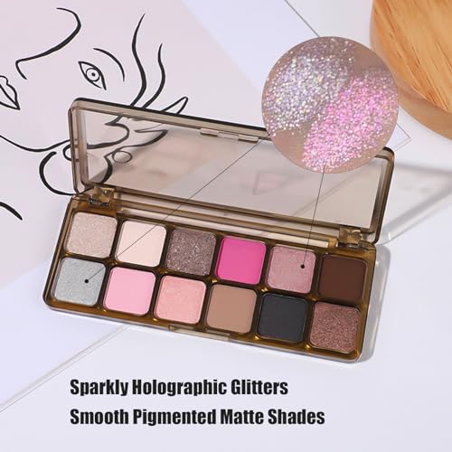 Pink Eyeshadow Palettes Silver Smoky, Black Gray Shimmer Eye Shadow Blush Palette, Cool Make-Up Gifts for Women Glitter Make up Set, Festival Eyeshadows 12 Colour, Long Lasting Highly Pigmented - Image 5