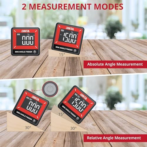 Image of BINTA Small Digital Angle Finder Magnetic, Rechargeble IP54 Waterproof Dustproof Digital Angle Gauge Inclinometer, Portable Backlight Angle Measuring Tool for Woodworking, Construction, Machinery, DIY