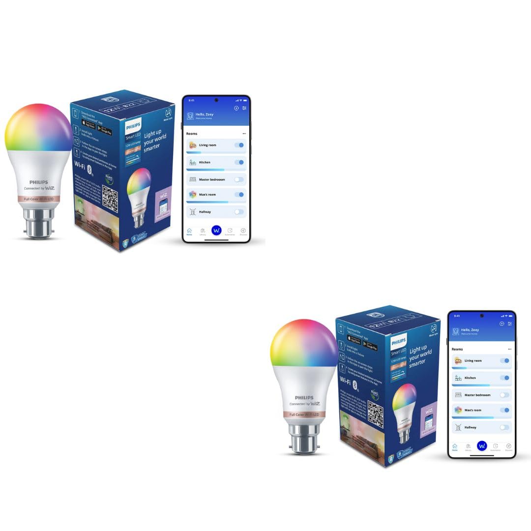 PHILIPS WiZ Neo 12W B22 Wi-Fi & Bluetooth LED Smart Bulb with Music Sync, Compatible with Amazon Alexa & Google Assistant, 16 Million Colours & Motion Sensing Technology | Pack of 2