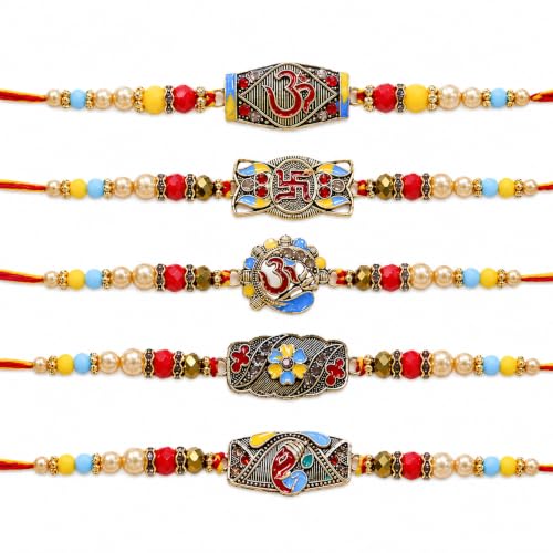 Image of TIED RIBBONS Rakhi for Brother Set of 5 with Tikka - Bracelet Rakhi for Brother Bhaiya Bhai Men Boys Kids - for Rakshabandhan