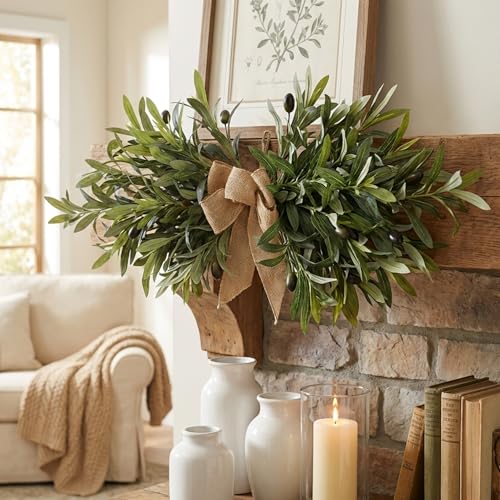 Guirnaldas verdes de olivo artificial de 24" para decoración de bodas y hogar (2 piezas) 3