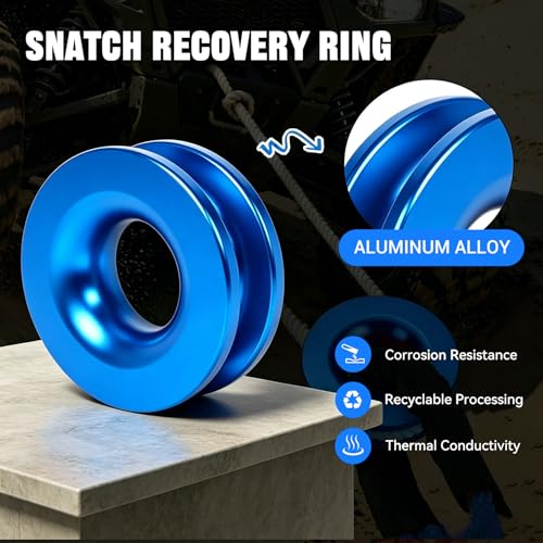 Image of BARTOO Winch Snatch 66000 LB Recovery Ring with 2 PCS Soft Shackle 1 /2 inch X 22 Inch Winch Rope, for ATV UTV SUV Truck Off-Road Vehicle Recovery Accessories, Blue
