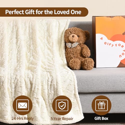 Image of Bearhug Heated Blanket King Size, 100 inchx90 inch Dual Control Electric Blanket with 10 Heat Levels & 1-12H Auto Off, White Floral Faux Fur & Sherpa Bed Warmer for Couples, ETL Certified, Machine Washable