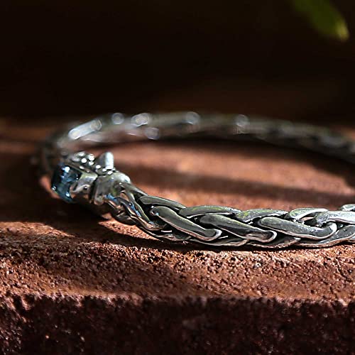 925 Sterling Silver Chain Link Bracelet With Blue Topaz Gemstone For Women, Mother's Day, Father's Day, Christmas And Jewelry Gift, Size 8 Inches #TOP2