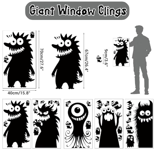 5 Sheets 29 Pcs Giant Adorable Peeking Halloween Window Clings Naughty Monster Window Decal Stickers for Halloween Decoration Supply - Image 2