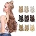 [Promo] 20" Curly Secret String Flip On No Clip Hair Extensions Natural Hidden Wire Fish Line Synthetic Hairpieces Adjustable Blackarent Wire dark brown
