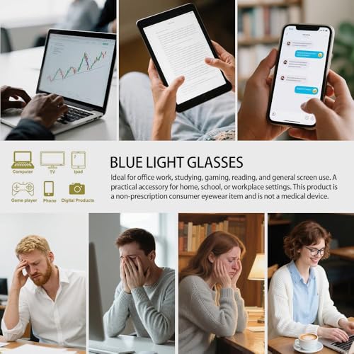 Image of Blue Light Glasses for Men and Women, 2 Pack Non-Prescription Computer Glasses for Screen Use, Lightweight Fashion Eyeglasses for Office, Reading and Gaming, Black & Clear