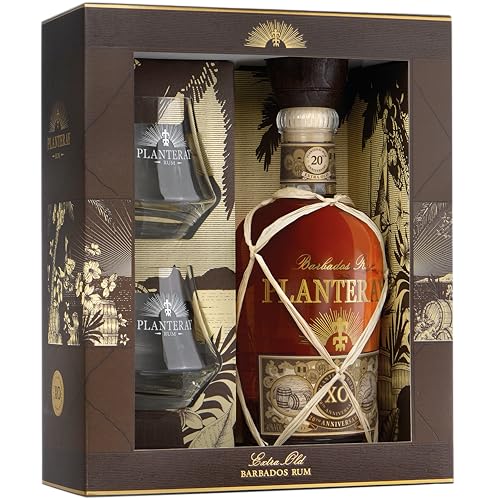 Plantation Barbados XO Extra Old 20th Anniversary mit Geschenkverpackung mit 2 Gläsern Rum, 700ml...