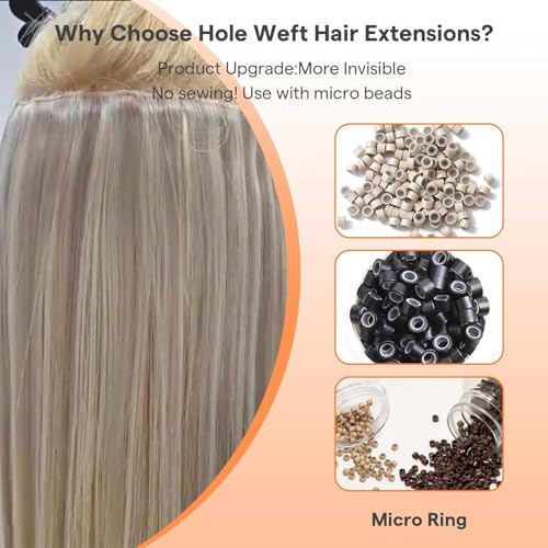 Image of Full Shine Butterfly Weft Human Hair Extensions 22 Inch 100g | Dark Brown with Platinum Blonde Highlights, Double Layer Weft, Fullness Boost, Office Daily Wear, Party Look, Easy Micro Bead