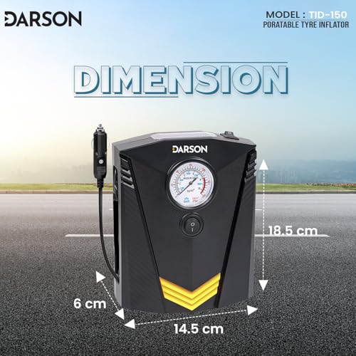Image of Darson TID-150 Tyre Inflator for Car - Mini Air Compressor - Fast Inflation Speed air inflator for car - 12V Car Port and 150PSI Portable Air Compressor for Cars, Bike, Bicycle and Football
