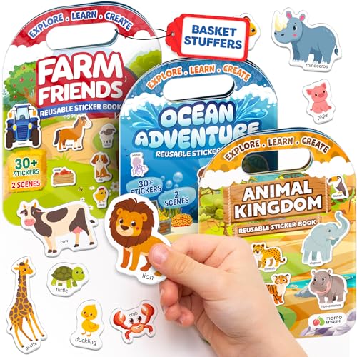 Reusable Sticker Books for Toddlers 2-4 Years, Kids 1-3 - 100+ Jelly Puffy Stickers for Kids, Stickers for Toddlers, Toddler Crafts, Toddler Books Ages 2-4 - Reusable Easter Basket Stuffers