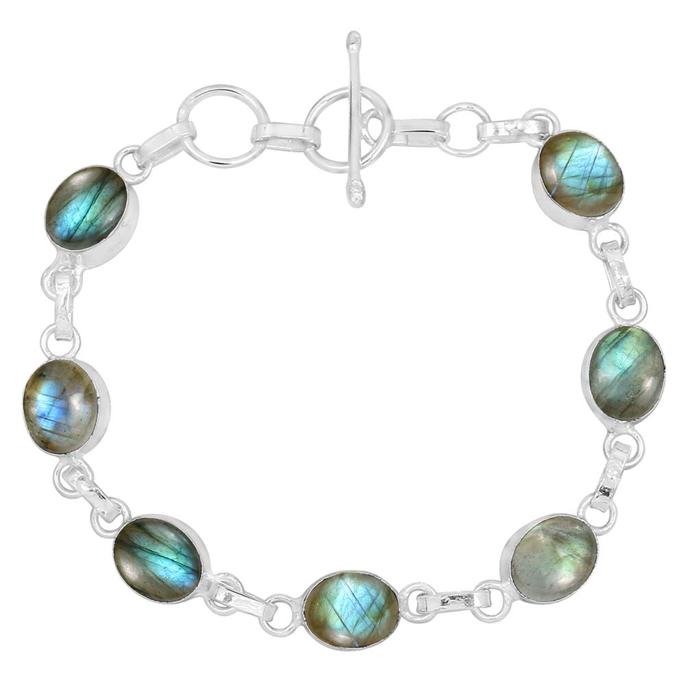 Oval Shape Natural Gemstones Statement Bracelet for Women - 925 Silver Plated Handmade Birthstone Bohemian Vintage Style Women's Jewelry Gifts for Wedding Anniversary Christmas Valentine's Day