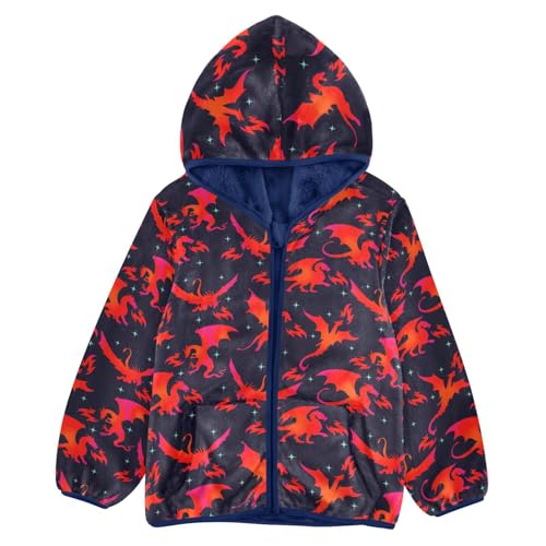 Boys' Fleece Hoody Jacket Zip Up Coat Warm Fall Winter Plush Jacket Fiery Dragon Long Sleeve Outerwear - Main Image
