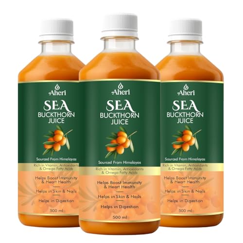 Image of Sea Buckthorn Juice 500 ML | Buckthorn Berry Herbal Juice with Natural Vitamin C, Omega 3 6 7 9 & Antioxidants | Herbal Support for Immunity, Skin Glow & Gut Health - Pack of 3