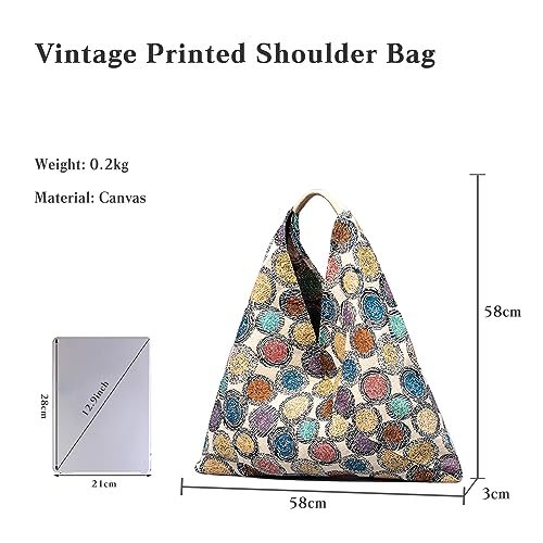 Image of CORIOS Canvas Handbag for Women - Ethnic Style Tote Top Handle Summer Beach Large Shoulder Bag