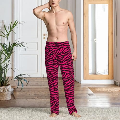 Novastar Mens Pajama Pants Bottoms with Pockets- Black red pink bright zebra print Soft Mens Pj, Comfy Men Lounge Pants2