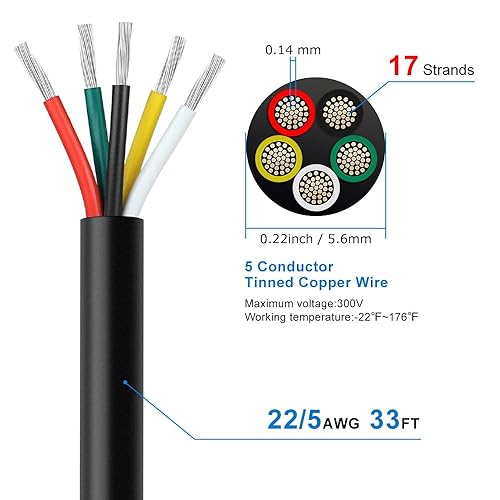 Vista 96 de Cable eléctrico de calibre 14 y 4 conductores, cable de 4 cables de cobre estañado trenzado de PVC negro 14 AWG de 33 pies, cable de extensión 14/4