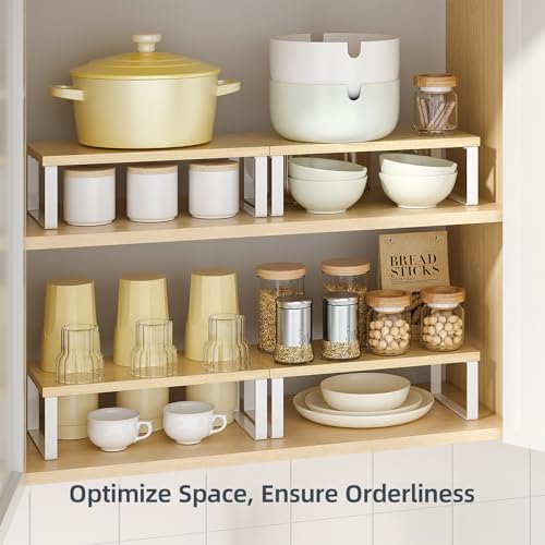 Cabinet Organizer Shelf, Set of 2 Stackable Wooden Spice Racks for Kitchen Counter, Pantry Storage, or Office – Space-Saving Shelves, Side-by-Side & Vertical, Natural Wood Color - Image 4