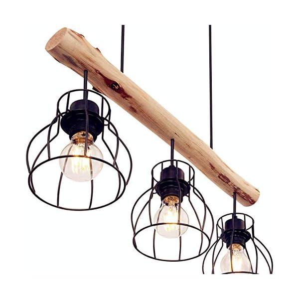 Osasy Deckenlampe holz rustikal Esszimmer Höhenverstellbare Hängelampe mit 60 CM Holzbalken, Hängeleuchte 3 x E27 max… – Bild 3
