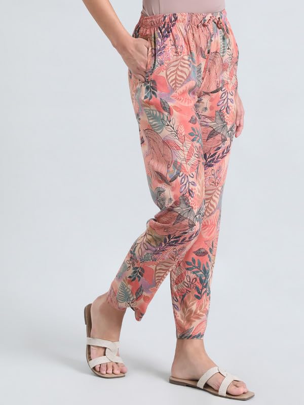 Image of GO COLORS Women Printed Woven Viscose Mid Rise Lounge Pants