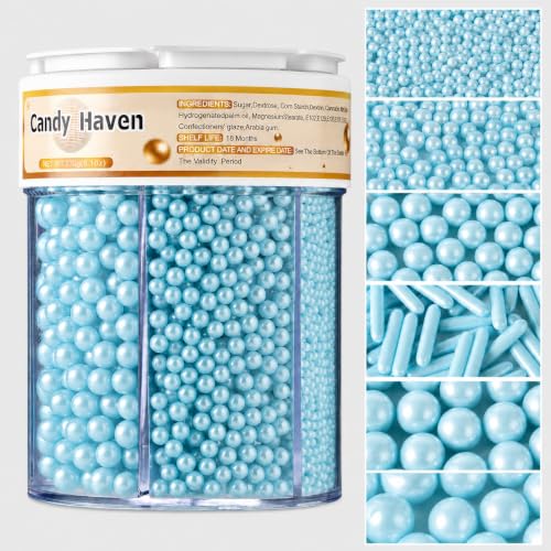 Image of Sprinkles for Baking Edible Sugar Confetti 10.8oz, Nonpareils & Sugar Pearls - Six Pearl Sprinkles Mix Cake Decorations, Cookies, Cupcakes, Dessert Toppings (Spring Pastel Colors) Blue