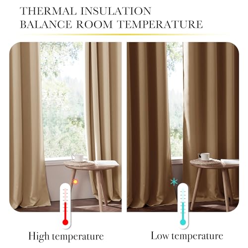 Image of NICETOWN Bedroom Full Blackout Curtain Panels, Super Thick Insulated Grommet Cold Reducing Drapes, Double-Layer Blackout Draperies for Small Window (Set of 2 Pcs, 42 by 63-inch, Warm Beige)