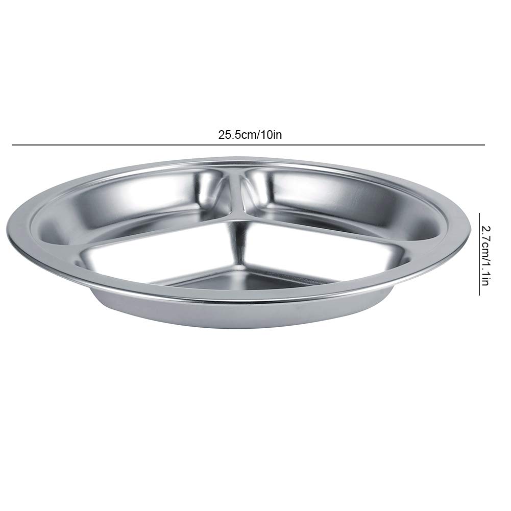 5 assiettes à dîner rondes en acier inoxydable 304 épais, plateau de service pour enfants avec compartiments profonds, vaisselle de qualité alimentaire pour la maison, la maternell (3 cavités)