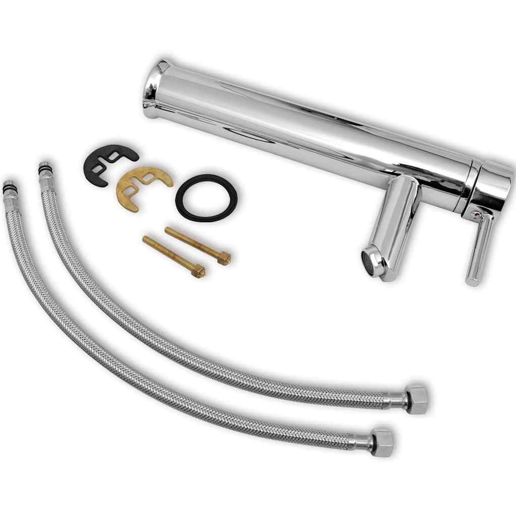 Lavabo de cerámica blanco 630 x 420 mm con grifo monomando cromado moderno para baño, invitados, inodoro y caravana