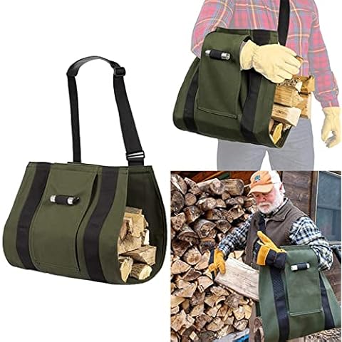 ACCZ Firewood Carrier Bag, Heavy Duty Canvas Crossbody Bag, For Outdoor Camping BBQ Fireplace Logs Wood Bag Stove Accessories Cover