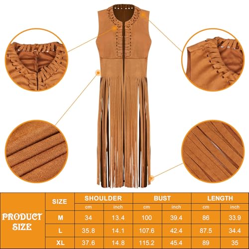 Women Fringe Vest 70s Western Cowgirl Outfits Vest Top Hippie Sleeveless Tassel Jacket with CowboyHat and Necklace3