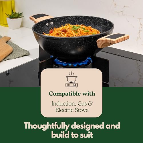 Image of Kreme Ceracook Ceramic Coated Granite Kadai 3.2L /26cm with Glass Lid, Deep Frying Kadhai, ISI Certified, Forged Aluminium, Gas & Induction Use, Non Toxic PFAS & PTFE Free, 1 Yr Warranty, Black