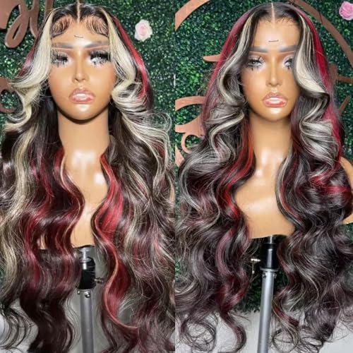 EVLYNN Glueless Black and Red with Blonde Highlight 13x4 HD