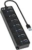 7-Port USB 3.0 Hub with Individual Switches & Lights, Multiple Port USB Adapter Extension High-Speed Data Hub, Portable USB Splitter with 1FT Extended Cable for PC, Laptop, Printer and More