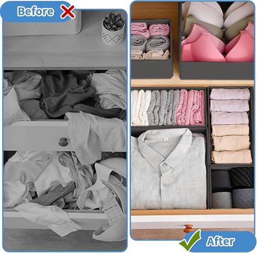 Image of House of Quirk Non-Woven Foldable Cloth Storage Box Closet Dresser Drawer Clothing Organizer Containers Divider With Drawers For Underwear, Bras, Socks, Ties, Scarves, Set Of 8 (Grey Mystery)