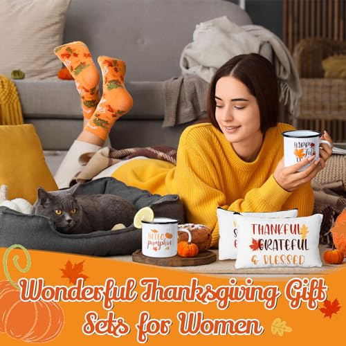 18 Pcs Fall Gifts Set Happy Fall Y'all Pumpkin Enamel Mugs Makeup Bags Autumn Leaves Pumpkin Socks Bulk 2025 Gifts Thanksgiving Harvest Party Gift for Adult Women Coworkers Teacher4