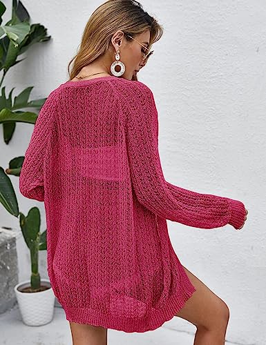 Image of Women Crochet Lightweight Cardigan Cover Up Open Front Long Sleeve Summer Cardigans
