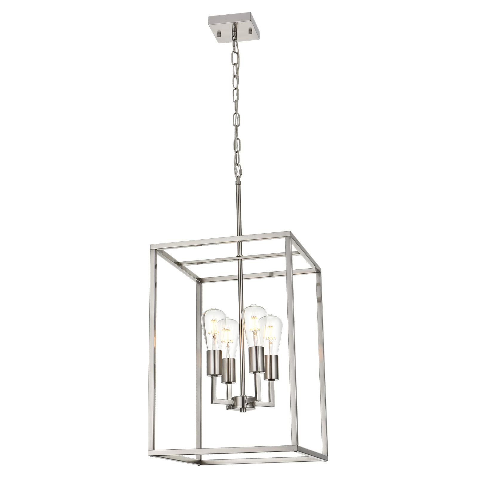 LucidceModern Chandelier 4 Lights Foyer Pendant Lighting Fixutures Industrial Brushed Nickel Entryway Lights Metal Square Ceiling Hanging Lights