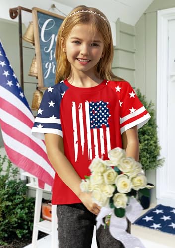 Boys Girls USA Shirts Kids 4th of July Shirts American Flag Tshirt Patriotic Top Independence Day Outfit 5-13y4