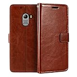 Shantime Lederhülle Kompatibel mit Lenovo A7010, Business Design Magnetische Klapphülle, 3 Kartenfächer, Foto & Geheimfach(Braun)