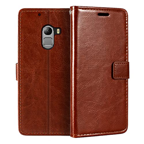 Shantime Lederhülle Kompatibel mit Lenovo A7010, Business Design Magnetische Klapphülle, 3 Kartenfächer, Foto & Geheimfach(Braun)