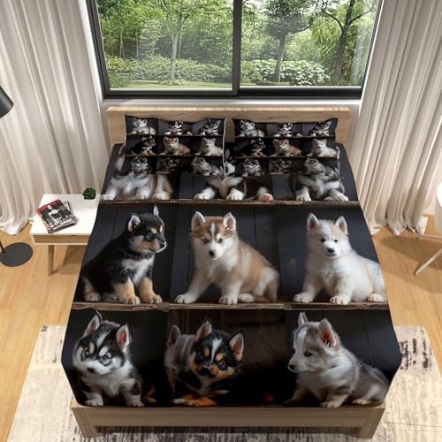 TACOKI Sabanas Bajeras 160x200 Perro Sábanas Bajeras Lindo Perro Ajustable Suave y Cómoda Sabana Bolsillo Profundo 30 cm, para Grueso Colchón, Sabanas Cama 160 c8412