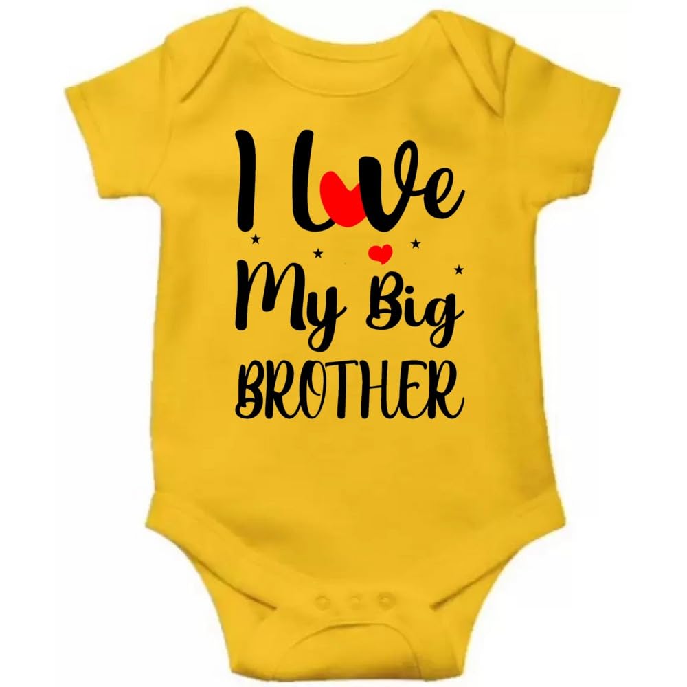 Printmate I Love My Big Brother Yellow Unisex Short Sleeve Cotton Romper For New Born Baby Boys And Girls -D269 1