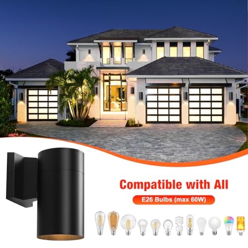 Image of QQCherry 2 Pack Modern Outdoor Wall Light - Aluminum Outdoor Porch Sconce for House, Patio, Garage, Doorway & Entryway - Stylish Waterproof Exterior Lighting for Outside(Black,E26)