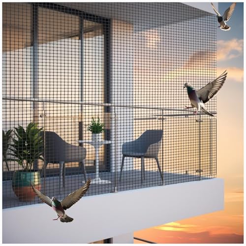 Image of Bird Control Black Nylon Knotted Anti-Bird Net UV Stabilized Multi Filament with Tying Ropes Attached, Cable Ties & Cup Hooks for Easy Installation - Black - 6ft x 10ft