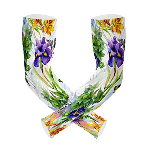 Boccsty Spring Viole Lavender Flower Gardening Sleeves for Women Lily Iris Floral Butterfly Men Garden Sleeves Cooling Sun Sleeves with Thumb Hole