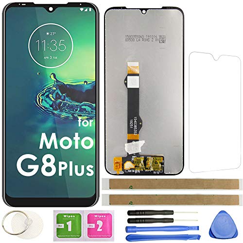 FONTECHO G8 Plus LCD Screen Replacement Touch Display Digitizer Assembly 6.3' (Black) for Motorola Moto G8 Plus G8+ XT2019 XT2019-2 with Repair tools and screen protector