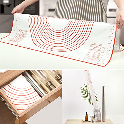 Bäcker & Lecker Silikonmatte Backmatte Groß 80 x 60CM Antihafte Rutschfeste Backunterlage Teigmatte mit Messung für Fondant Gebäck Pizza, BPA Frei (Orange)