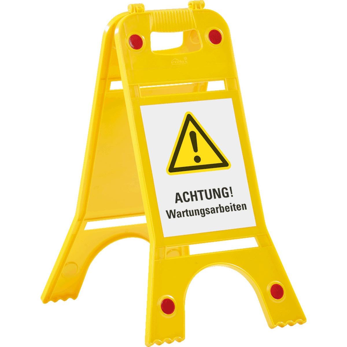 Warnaufsteller mit Reflektoren, ACHTUNG! Wartungsarbeiten, gelb,245x620mm, ASR A1.3, DIN EN ISO 7010