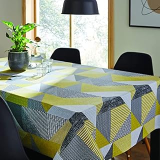 Catherine Lansfield Dining Larsson Geo Wipe Clean 137x229 cm Table Cloth Ochre