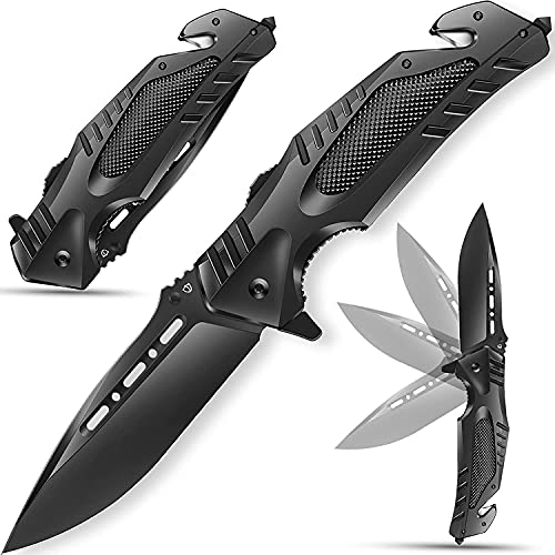 Jellas Pocket Knife for Men, 8Cr13Mov Tactical Knife, Folding Knife 440C Knife with Clip, EDC Knife, Knife for Fishing Hiking, Knives for Men and Women (Black)